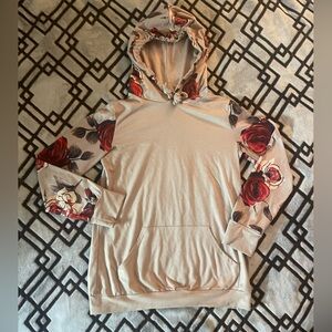 Floral Sleeve Hoodie with Pocket Female Size Small